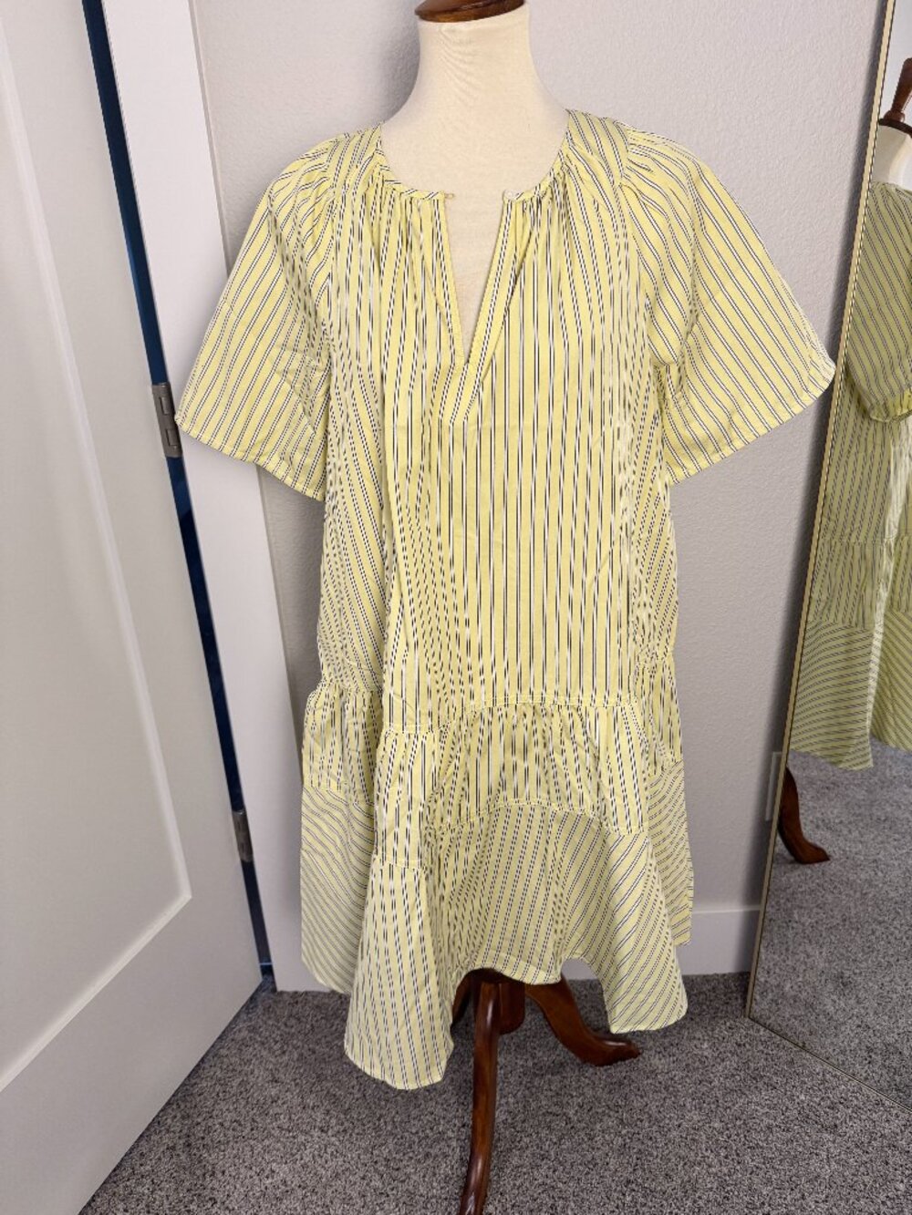 J.Crew NWT Tiered Popover Dress Striped Cotton Poplin Green Sweet Pea M Tall